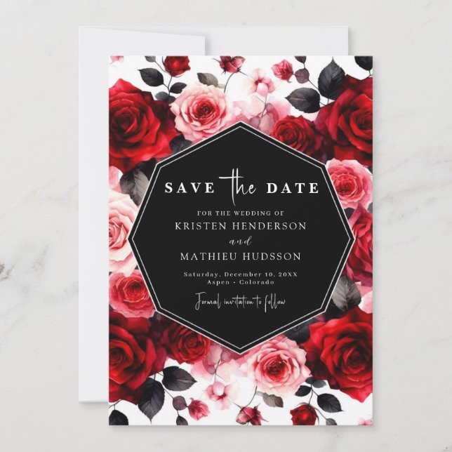Minimal Playful Crimson Red Wedding Save The Date (Front)