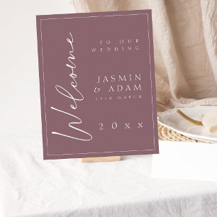 Minimal Plum Purple Script Wedding Welcome Sign
