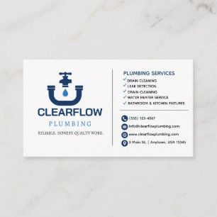 Minimal Plumbing Business Card   Clean White Moder