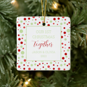 Minimal Polka Dot 1 Photo First Christmas Together Ceramic Ornament