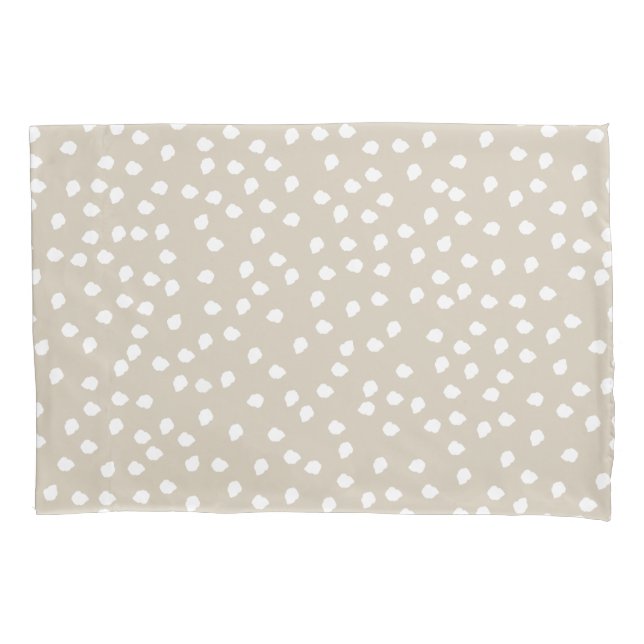 Minimal Polka Dot Beige and White Pillowcase (Front)