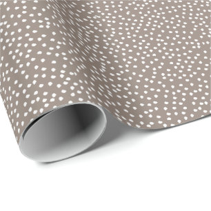 Minimal Polka Dot  Wrapping Paper Taupe and White