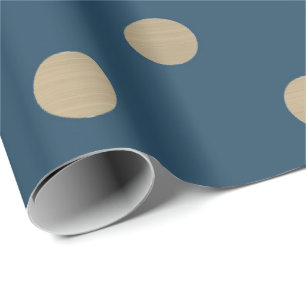 Minimal Polka Dots Blue Navy Gold Sepia Metallic Wrapping Paper