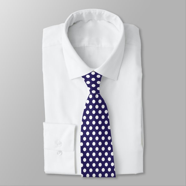 Minimal Polka Dots Pattern Indigo Blue and White Tie (Tied)