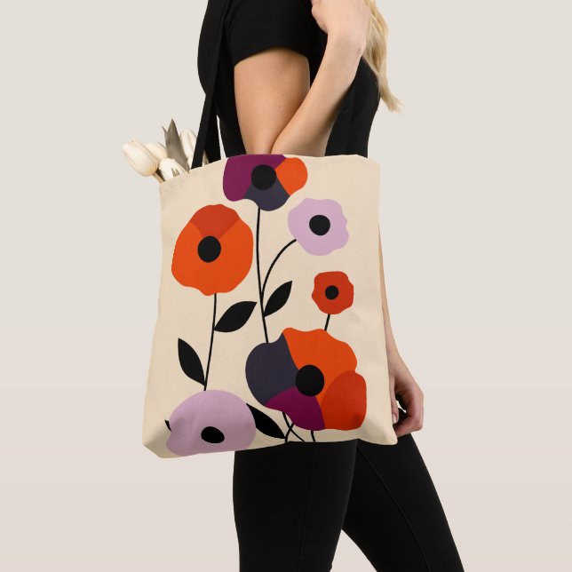 Minimal Poppy Bloom Tote Bag (Close Up)