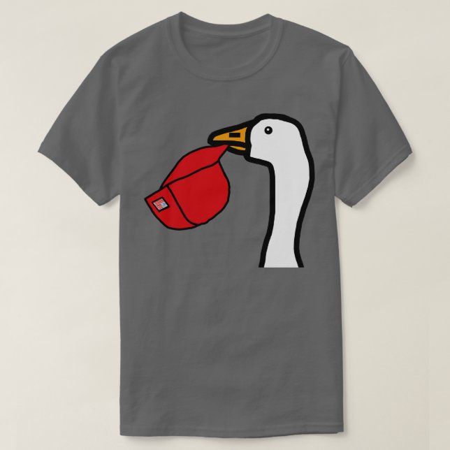 Minimal Portrait Goose Stealing Red Hat T-Shirt (Design Front)