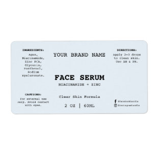 Minimal Powder Blue Cosmetic 2 oz Face Serum Label