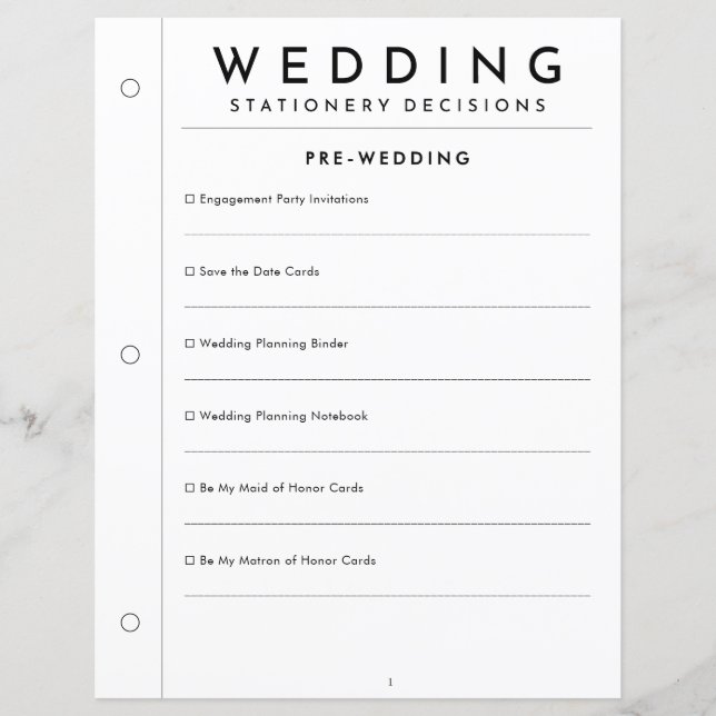 Minimal Pre-Wedding Stationery Planner Page (Front)