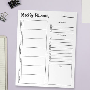 Minimal Pretty Weekly Planner Sunday Start Notepad