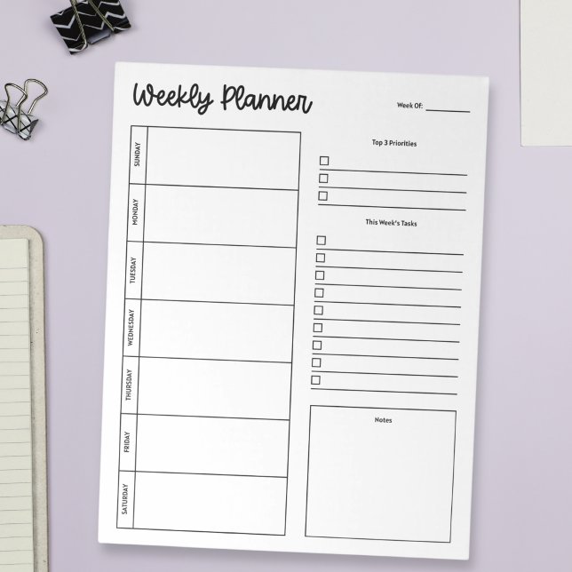 Minimal Pretty Weekly Planner Sunday Start Notepad (Creator Uploaded)