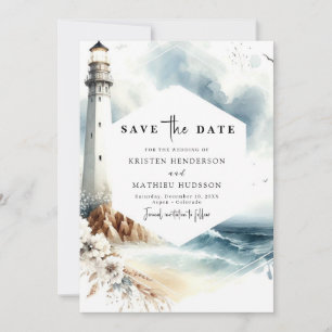 Minimal Printable Whimsy Lighthouse Wedding Save The Date