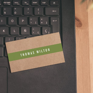 Minimal Printed Kraft OliveGreen Stripe Consultant Business Card