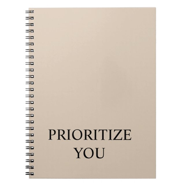 Minimal Prioritise You Quote Beige Notebook (Front)