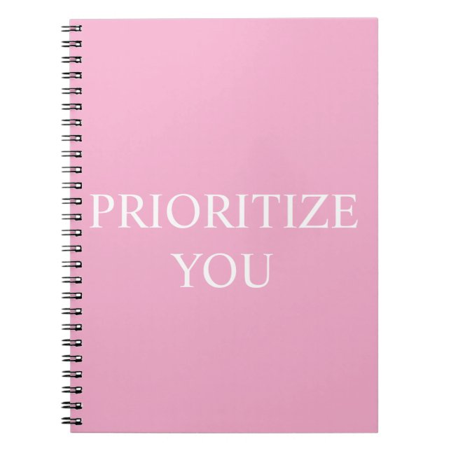 Minimal Prioritise You Quote Dusty Rose Pink Notebook (Front)