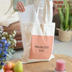 Minimal Prioritise You Quote Warm Blush Peach Tote Bag