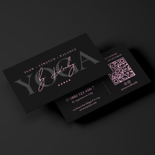 Minimal Private Yoga Instructor Black Pink Business Card