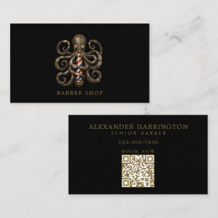 Minimal Professional Barber Shop Bronze Octopus  Business Card