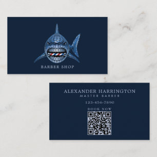 Minimal Professional Barber Shop Steel Shark Business Card