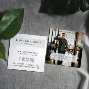 Minimal Professional Company Name & Business Photo Square Business Card