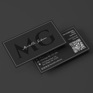 Minimal Professional Initials Black Networking  Business Card