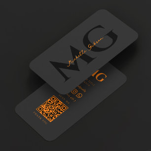 Minimal Professional Initials Black Orange Business Card