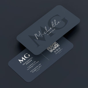 Minimal Professional Initials Charcoal Blue Business Card