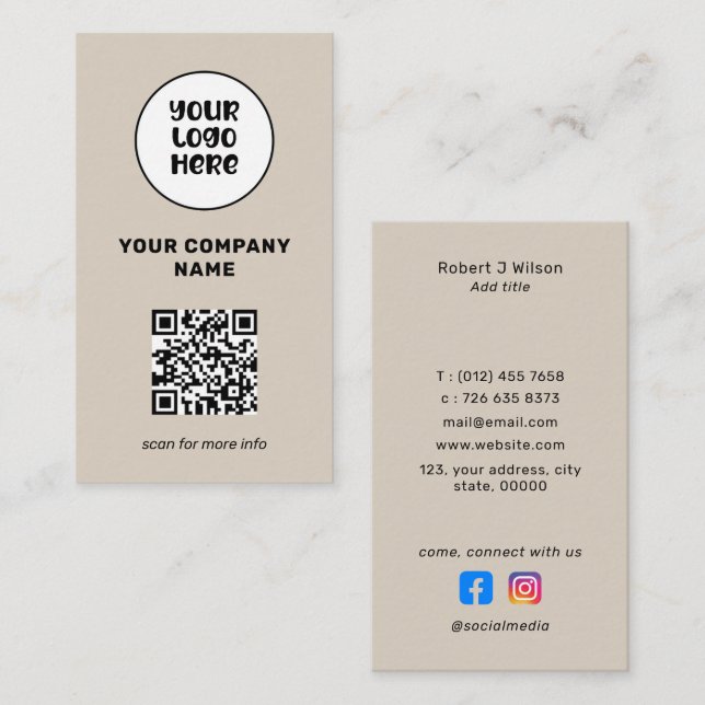 Minimal Professional Logo QR Code Social Media  Business Card (Front/Back)
