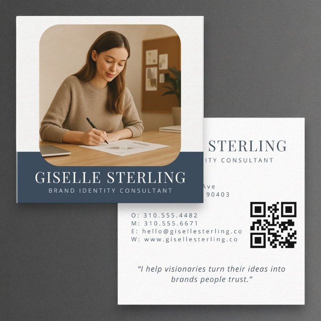 Minimal Professional Navy Blue Company Name Square Business Card (Creator Uploaded)