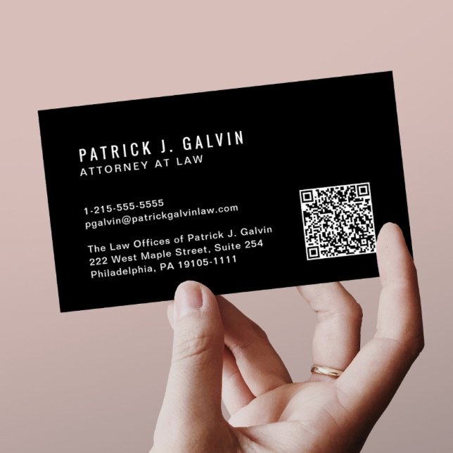 Minimal Professional QR Code Black Business Card (Creator Uploaded)
