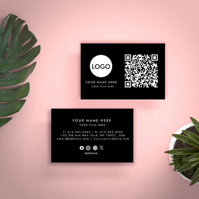 Minimal Professional QR Code Black Business Card (Creator Uploaded)