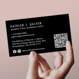 Minimal Professional QR Code Black Business Card