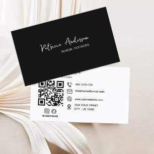 Minimal Professional QR Code Black White  Business Card