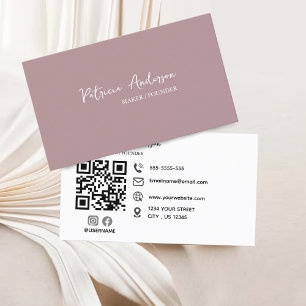 Minimal Professional QR Code Blush Pink  Business Card