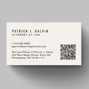 Minimal Professional QR Code Cream Business Card