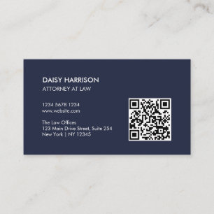 Minimal Professional QR Code Navy Blue Business Card