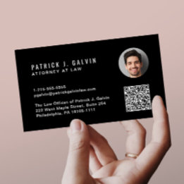 Minimal Professional QR Code Photo Black Business Card