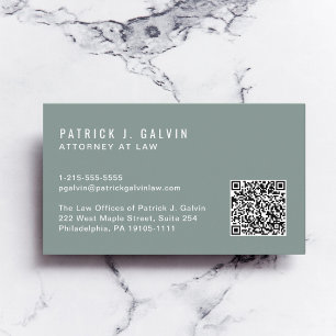 Minimal Professional QR Code Sage Green Business Card