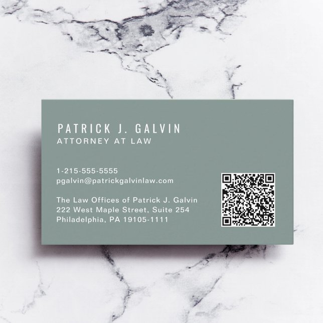 Minimal Professional QR Code Sage Green Business Card (Creator Uploaded)