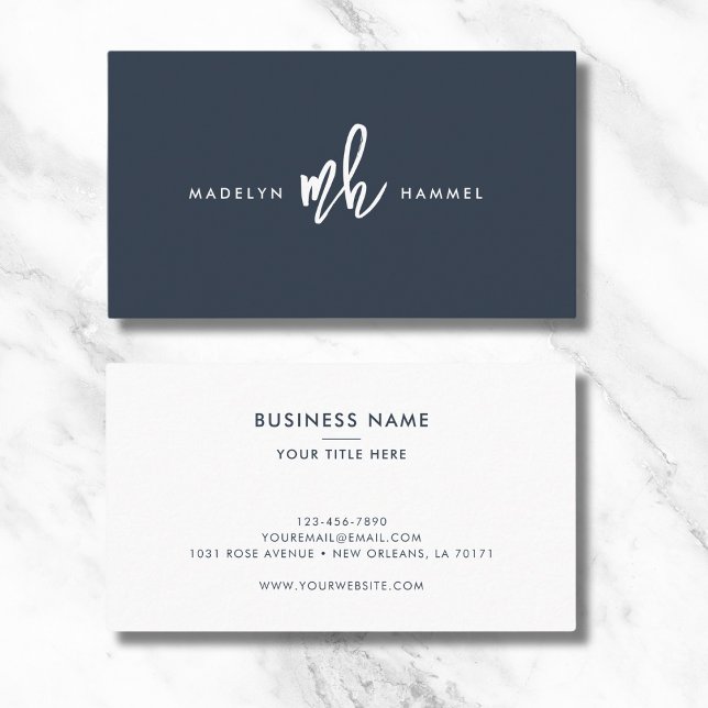 Minimal Professional Script  Monogram Navy Business Card (Creator Uploaded)