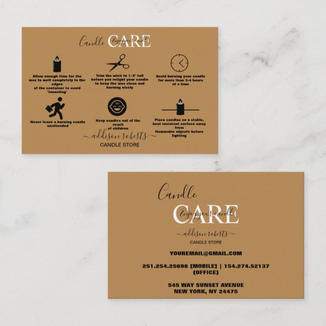 Minimal Professional Terracotta Boho  Candle Care  Business Card (Front/Back)