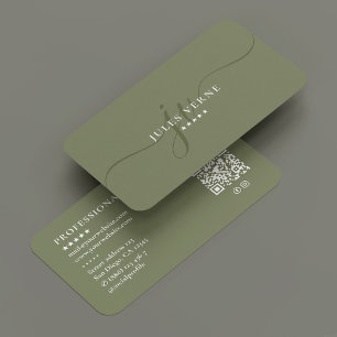 Minimal Professional Therapist Monogram Script Business Card