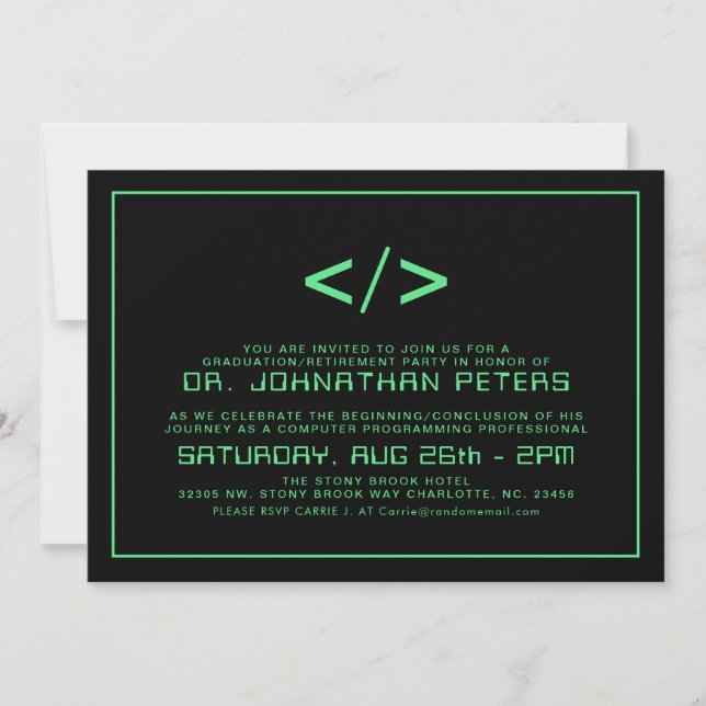 Minimal Programmer Graduation|Retirement Invite (Front)