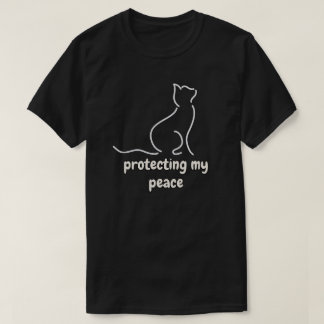 Minimal Protecting My Peace Cat Illustration T-Shirt