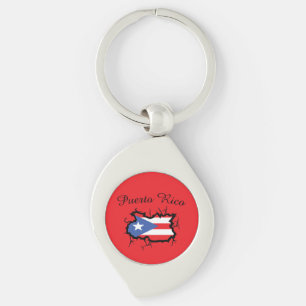 Minimal Puerto Rico Map National Flag Key Ring