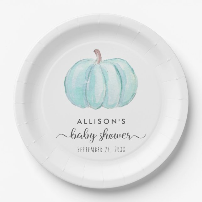 Minimal Pumpkin Watercolor Baby Boy Shower Paper Plate (Front)