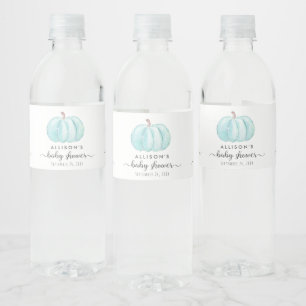 Minimal Pumpkin Watercolor Cute Baby Boy Shower Water Bottle Label