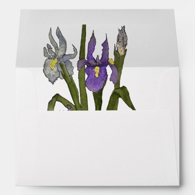 Minimal Purple & Blue Iris Watercolor Wedding Envelope (Back (Bottom))