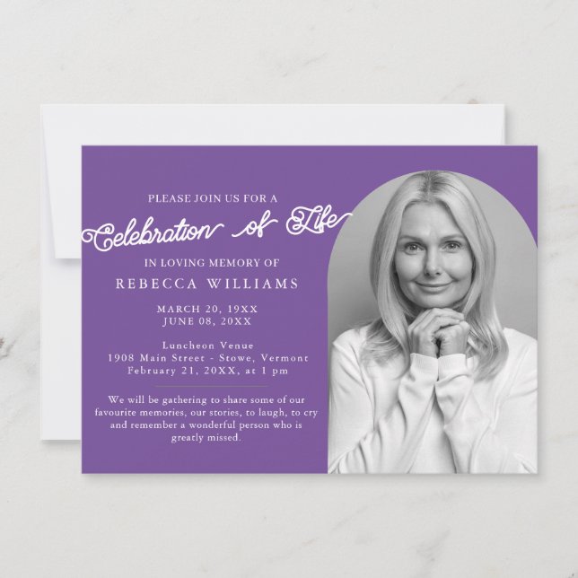 Minimal Purple Celebration of Life Invitations (Front)