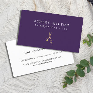 Minimal Purple Faux Gold Scissors Hair Stylist Business Card