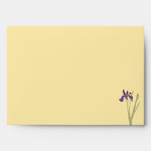 Minimal Purple & Gold Iris Watercolor Wedding Envelope (Front)